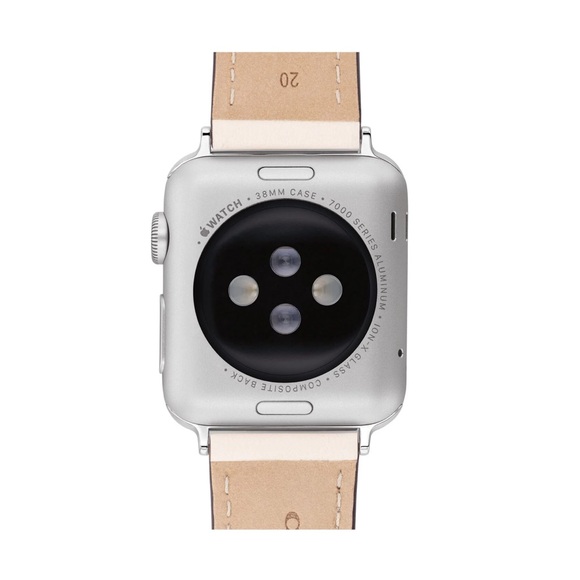 Coach Women's Leather Apple Watch Strap: Chalk White With Silver Tea Rose Charm - Picture 4 of 6